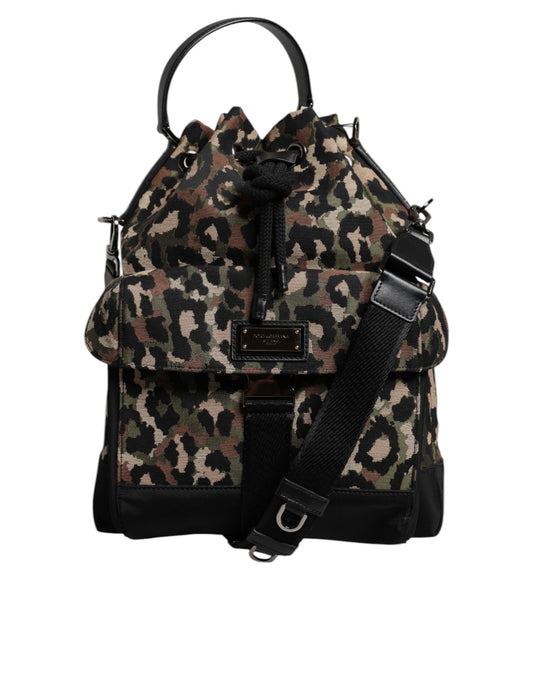 Borsa a secchiello con tracolla in cotone leopardato multicolore Dolce &amp; Gabbana