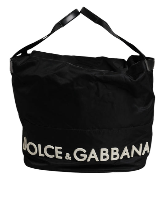 Borsa a secchiello con tracolla Dolce &amp; Gabbana in nylon nero e bianco con logo iconico