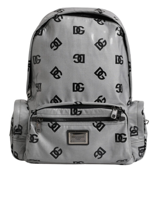 Zaino Dolce &amp; Gabbana in poliestere grigio nero con placca logo DG