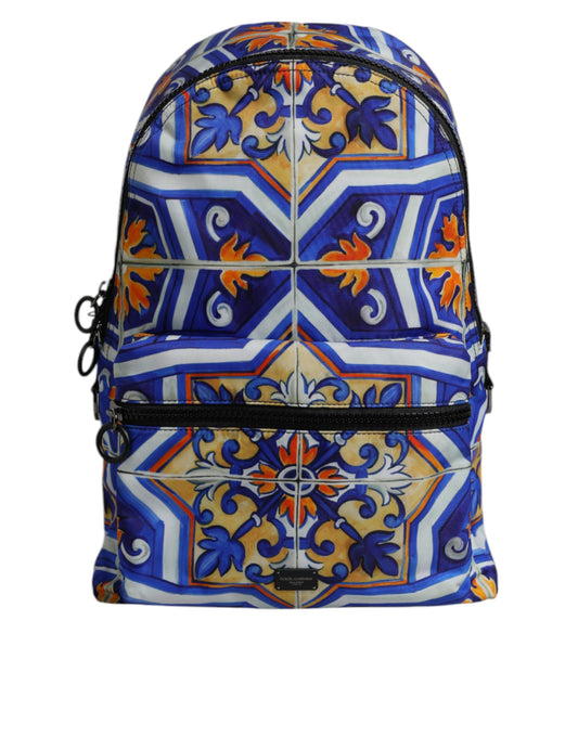 Zaino da viaggio in nylon con stampa maiolica multicolore Dolce &amp; Gabbana