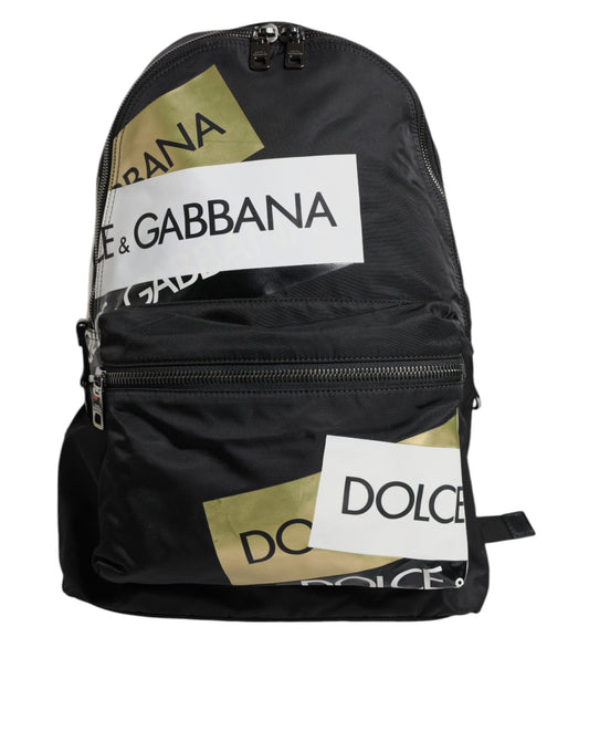 Zaino da viaggio scolastico in poliammide con nastro logo nero Dolce &amp; Gabbana