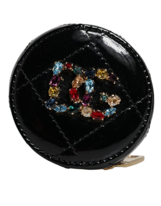 Portafoglio portamonete rotondo Dolce &amp; Gabbana in pelle di agnello nera con cristalli DG