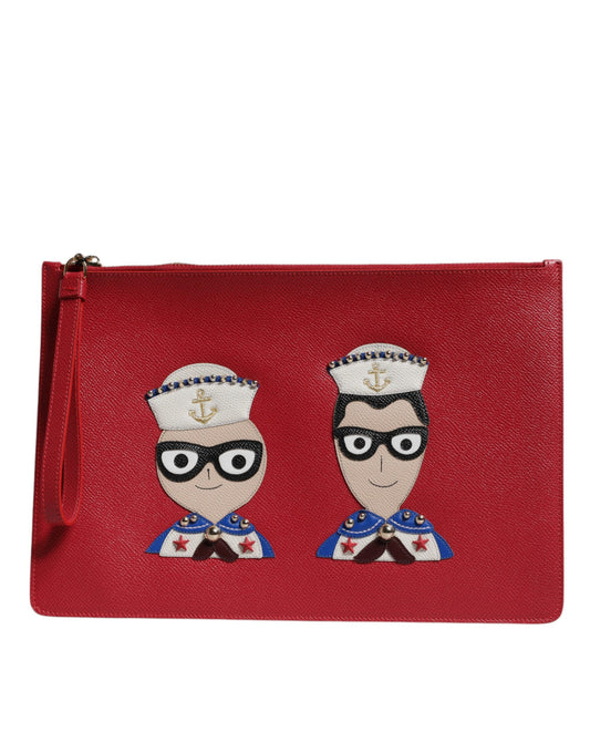 Borsa a mano in pelle decorata Dolce &amp; Gabbana #DGFamily rossa