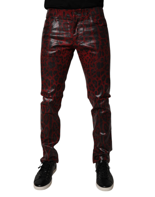Jeans skinny in cotone leopardato rosso Dolce &amp; Gabbana da uomo