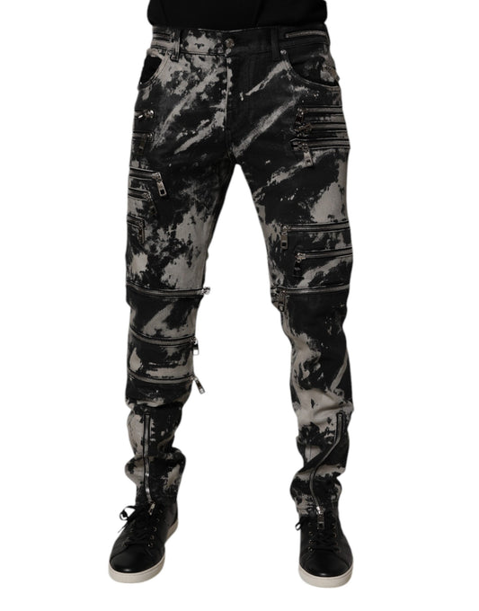 Vaqueros ajustados de algodón con cremallera y efecto tie-dye en negro de Dolce &amp; Gabbana