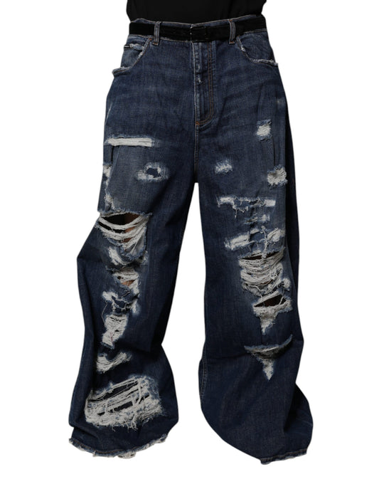 Jeans da uomo Dolce &amp; Gabbana a gamba larga, blu scuro, effetto strappato