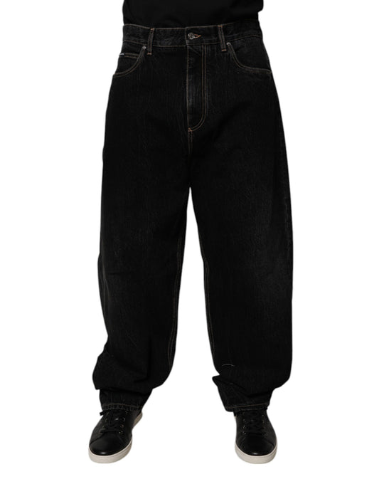 Jeans a gamba larga in denim a vita media in cotone nero Dolce &amp; Gabbana