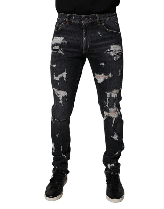 Vaqueros ajustados de algodón negro desgastado de Dolce &amp; Gabbana para hombre