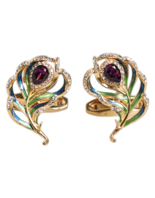 Gemelli Dolce &amp; Gabbana in argento sterling 925 con piume di pavone multicolor