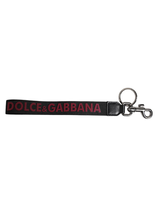 Portachiavi da uomo Dolce &amp; Gabbana in nylon e ottone argentato con logo nero