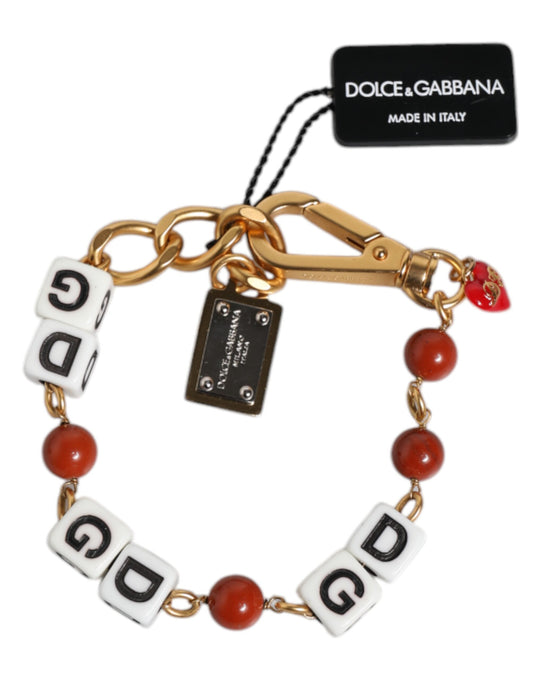 Bracciale Dolce &amp; Gabbana con catena in ottone dorato multicolore e logo DG Dice