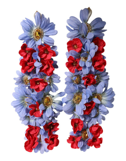 Orecchini pendenti con clip in ottone dorato con cristalli floreali Dolce &amp; Gabbana