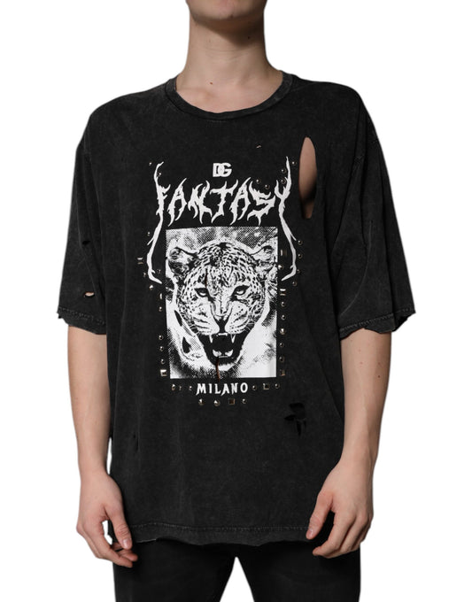 T-shirt girocollo in cotone con stampa grafica nera Dolce &amp; Gabbana