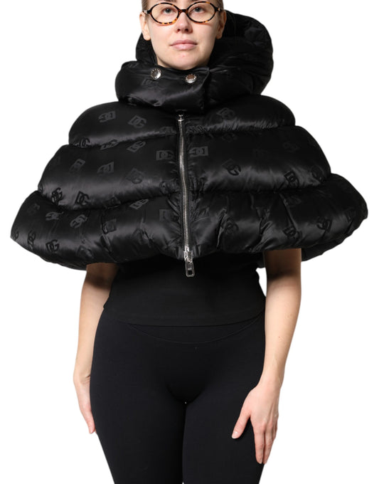 Chaqueta corta acolchada negra con capucha y cremallera completa de Dolce &amp; Gabbana