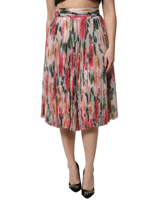 Falda midi de cintura alta con estampado floral de seda multicolor de Dolce &amp; Gabbana