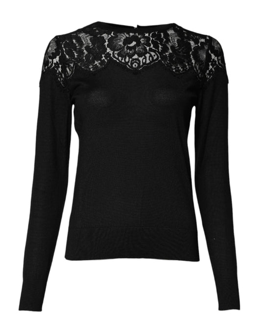 Dolce &amp; Gabbana Top blusa a maniche lunghe in pizzo floreale nero
