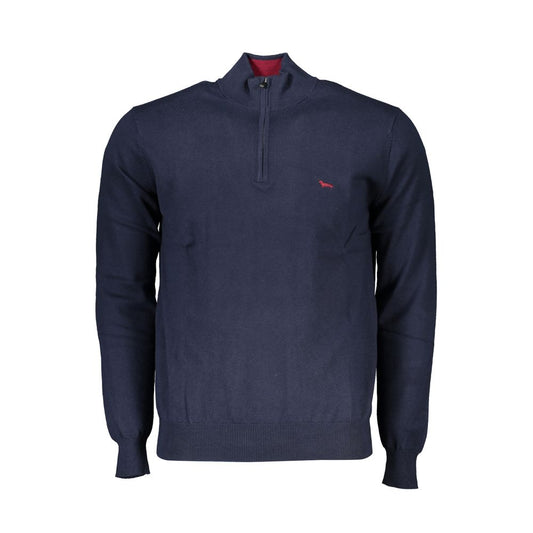Suéter azul elegante de media cremallera con detalle de bordado de Harmont &amp; Blaine