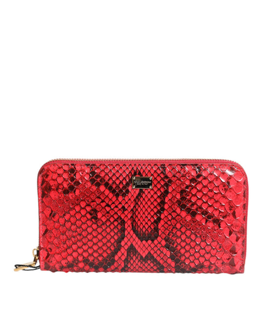 Cartera de mano continental con cremallera en el contorno de piel exótica roja de Dolce &amp; Gabbana