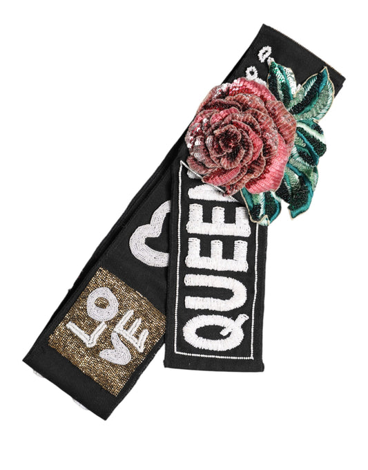Cintura elasticizzata nera con decorazioni multicolor Dolce &amp; Gabbana