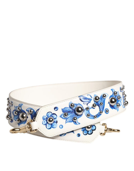 Tracolla Dolce &amp; Gabbana in pelle con borchie floreali blu e bianche