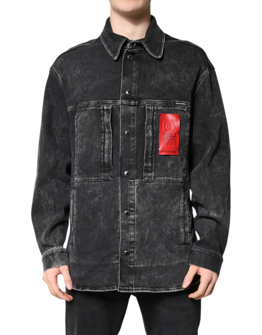Chaqueta vaquera elástica de algodón con logotipo negro de Dolce &amp; Gabbana