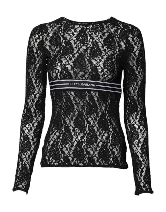 Dolce &amp; Gabbana - Maglia a maniche lunghe in pizzo floreale nero