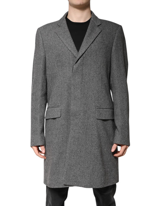 Giacca trench monopetto in lana grigia Dolce &amp; Gabbana