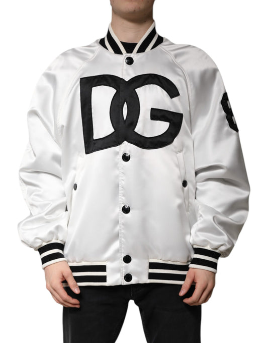 Chaqueta bomber de jersey de poliéster con logotipo DG blanco de Dolce &amp; Gabbana