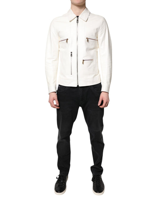 Giacca biker con colletto bianco e cerniera completa Dolce &amp; Gabbana