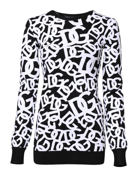 Dolce &amp; Gabbana Maglione da donna con stampa logo bianco e nero