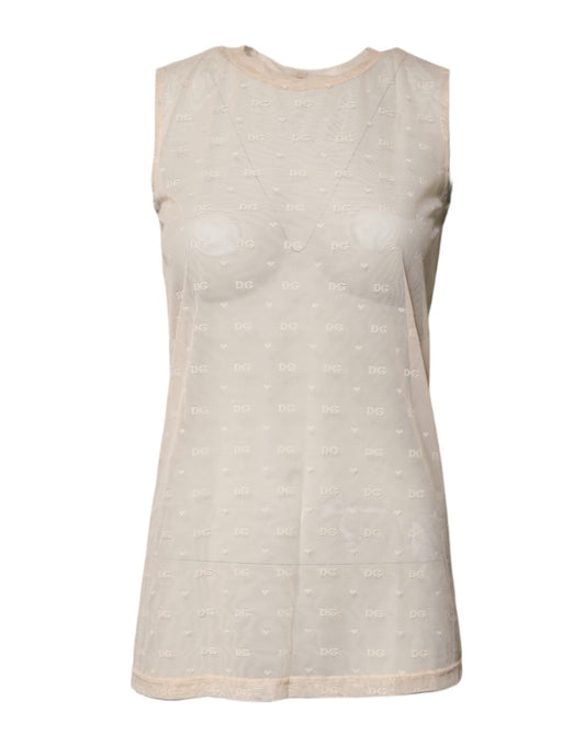 Camiseta sin mangas transparente con logo de nailon color marfil de Dolce &amp; Gabbana