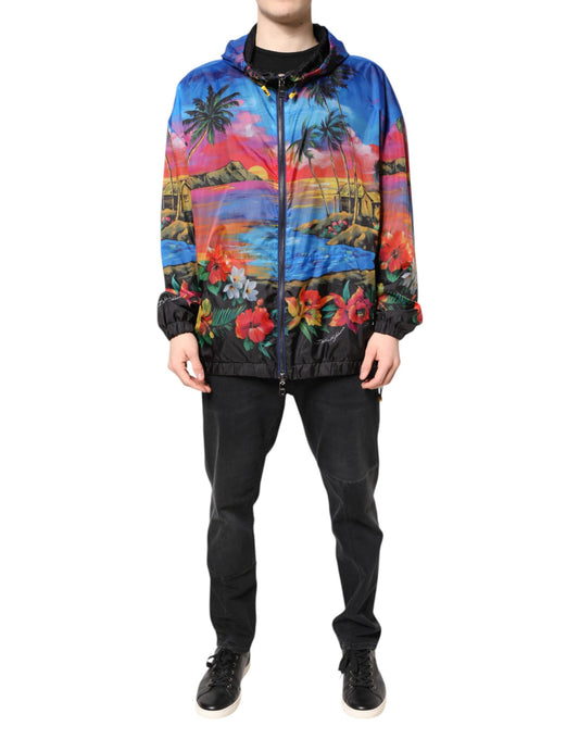 Giacca a vento con cappuccio e stampa multicolore Dolce &amp; Gabbana