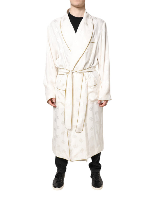 Giacca-cappotto da uomo Dolce &amp; Gabbana in seta avorio con logo