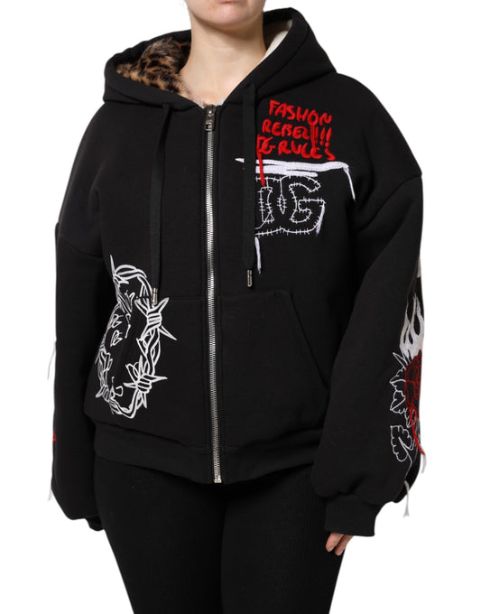 Chaqueta con capucha y cremallera completa bordada en negro de Dolce &amp; Gabbana