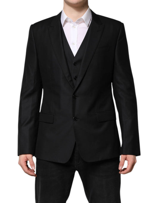 Chaqueta de traje de dos piezas de botonadura sencilla negra de Dolce &amp; Gabbana