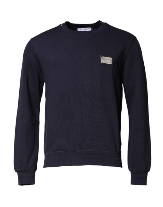 Maglione girocollo con logo blu scuro Dolce &amp; Gabbana