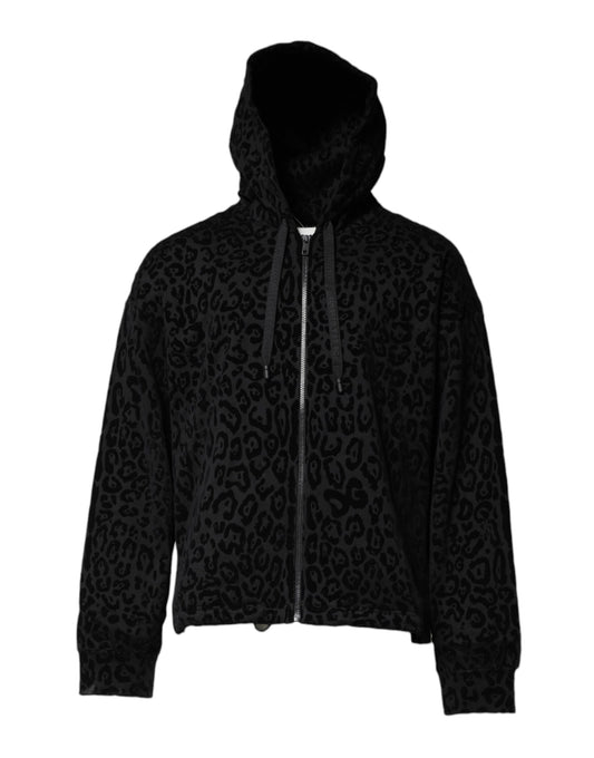 Sudadera con capucha y cremallera completa de leopardo negro de Dolce &amp; Gabbana