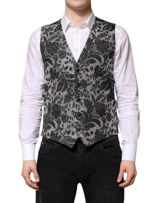 Chaleco formal de brocado negro y gris para hombre de Dolce &amp; Gabbana
