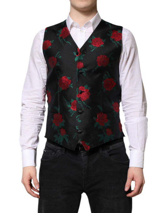 Gilet da uomo formale in broccato floreale rosso Dolce &amp; Gabbana