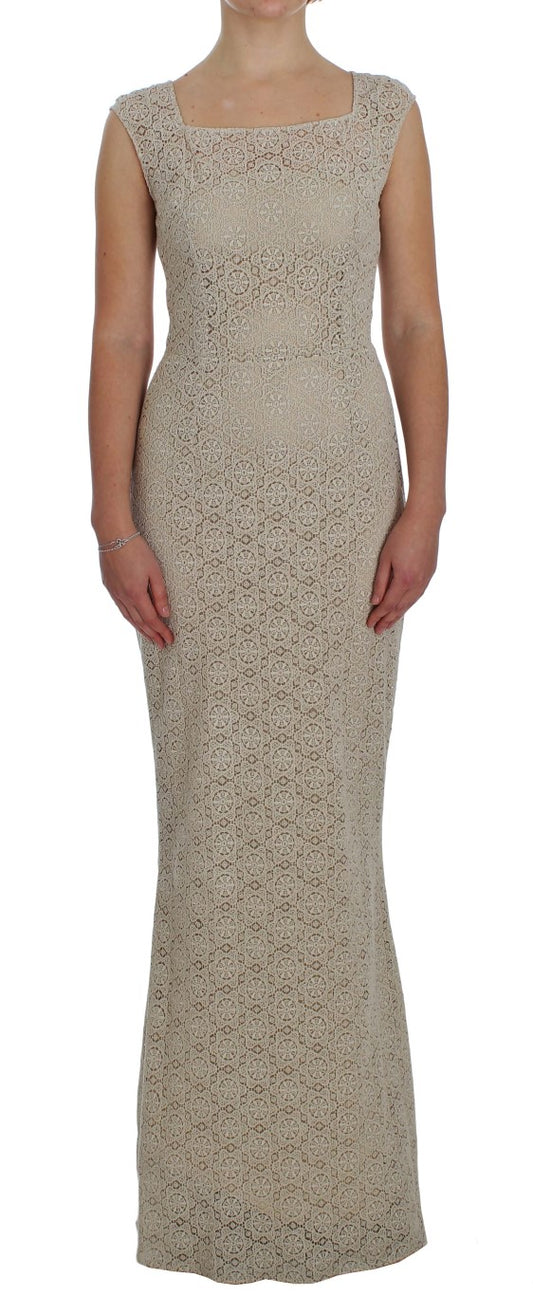 Vestido largo elegante con aberturas florales en beige de Dolce &amp; Gabbana