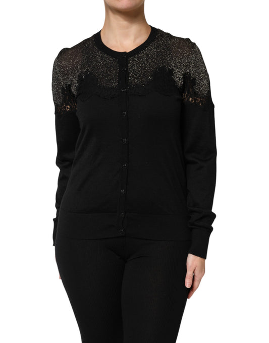 Suéter tipo cárdigan con botones y encaje de viscosa negro de Dolce &amp; Gabbana