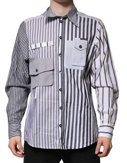 Camisa casual de algodón a rayas blancas y grises de Dolce &amp; Gabbana para hombre