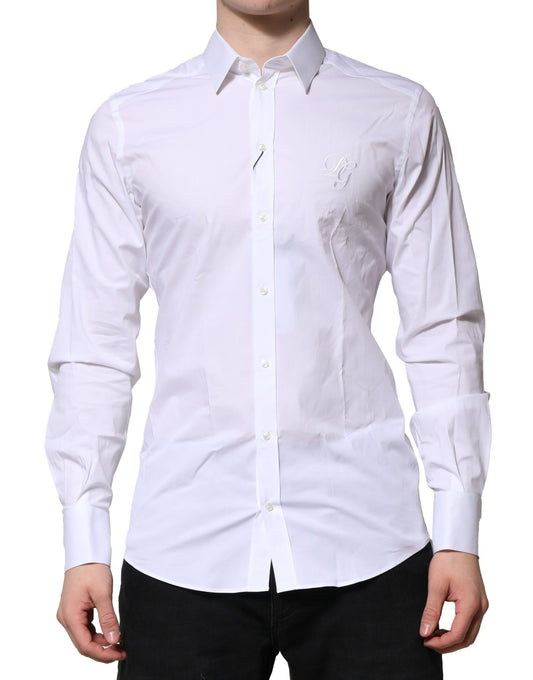 Camisa formal de manga larga Dolce &amp; Gabbana de algodón blanco dorado