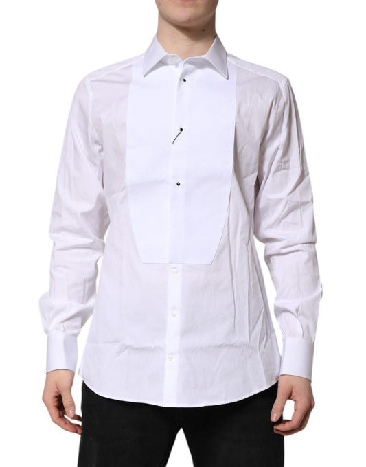 Camisa formal Dolce &amp; Gabbana de popelina de seda blanca dorada para hombre