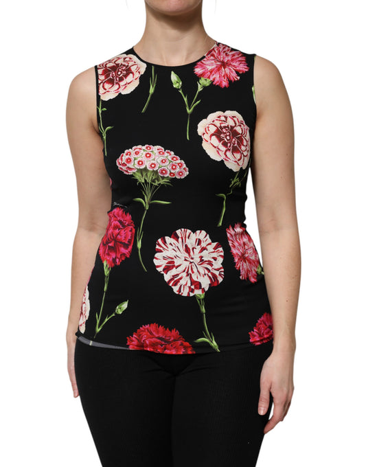 Blusa sin mangas con estampado floral negro de Dolce &amp; Gabbana