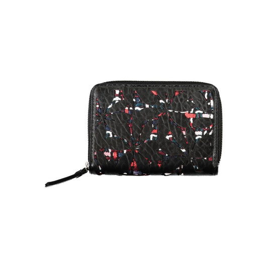Elegante cartera negra con cremallera y detalles en contraste de Desigual