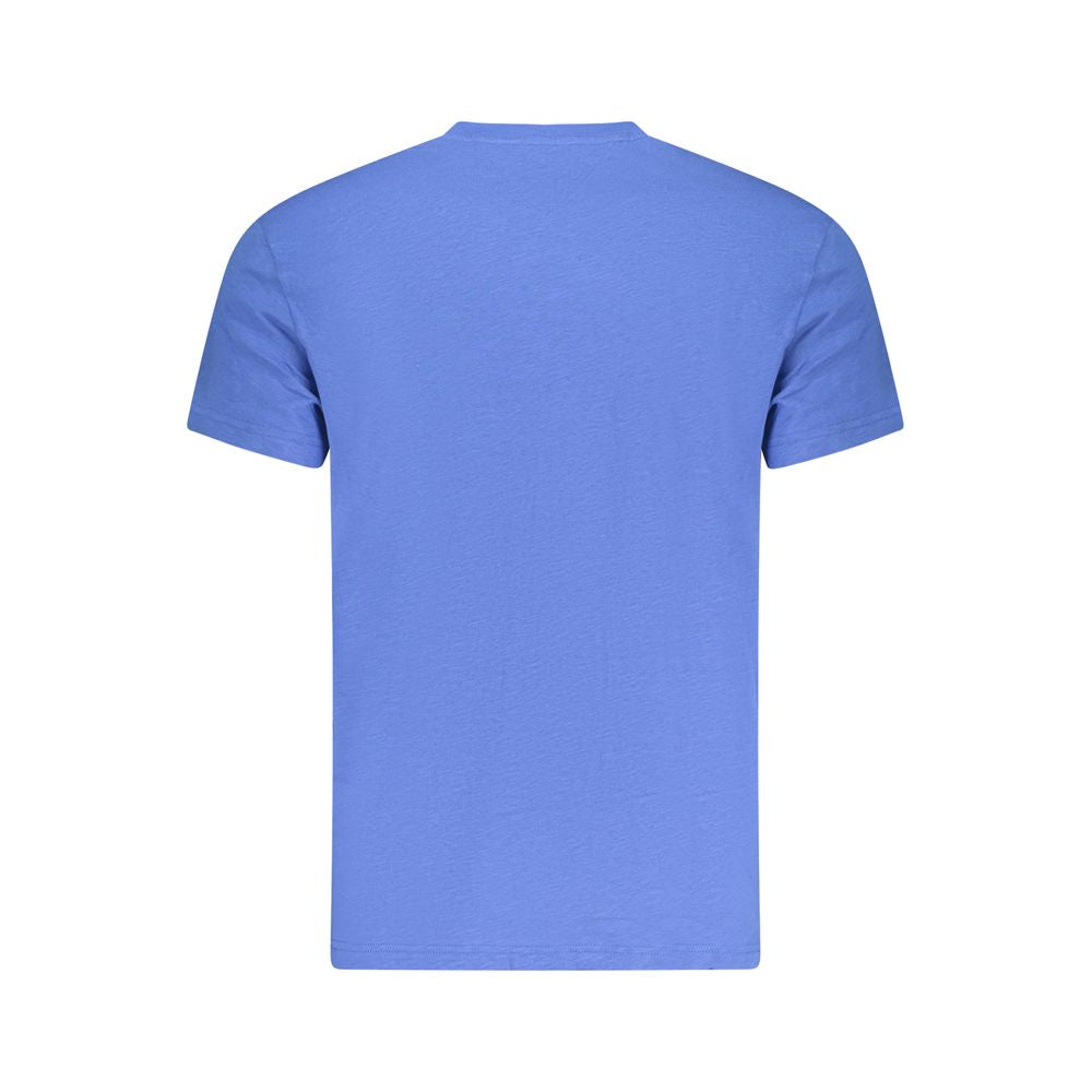 Blue short sleeve t-shirt on a hanger