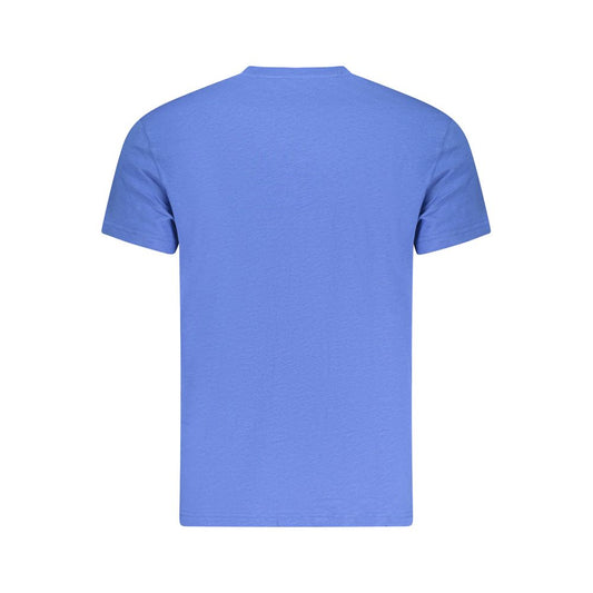 Blue short sleeve t-shirt on a hanger