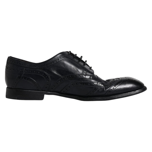 Zapatos formales Derby de punta de ala de cuero azul oscuro de Dolce &amp; Gabbana