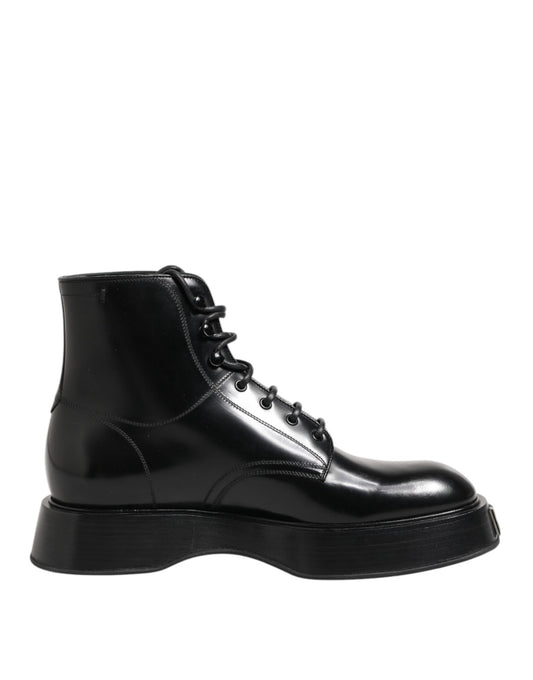 Botines con cordones y logo de cuero negro de Dolce &amp; Gabbana